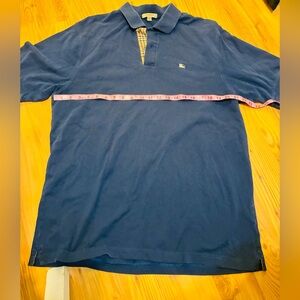 Burberry Men’s Navy Polo Shirt with Classic Check Trim Sz M VTG